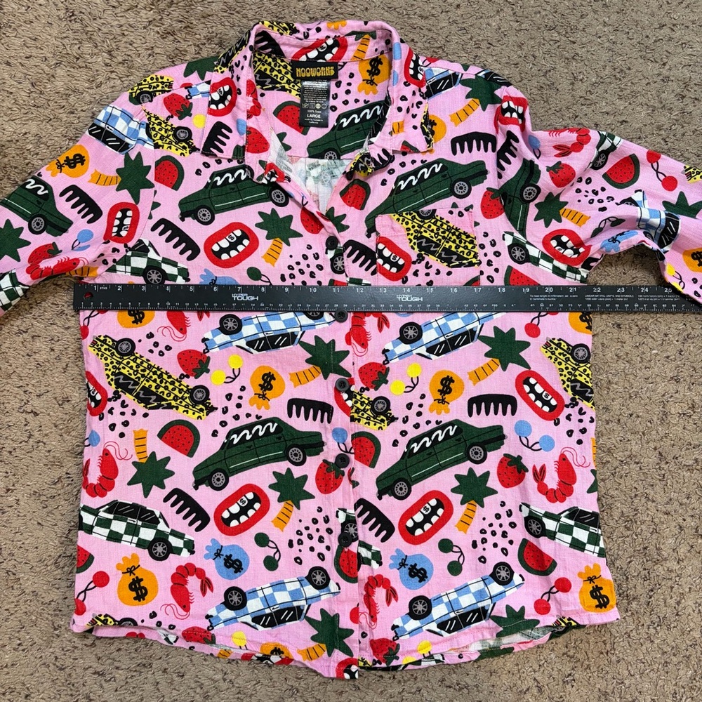 Nooworks Classic Long Sleeve Button Down Shirt, Roll Out Pattern, Pink, Size L - Picture 4 of 7